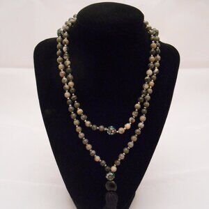 Mala Bead Necklace, Black Network Stone Beads, Handmade, Jewelry, Meditation